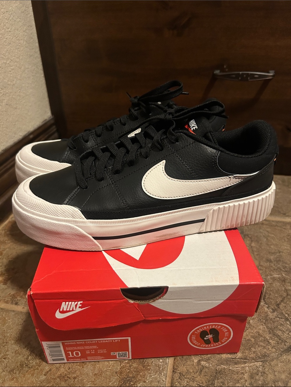 Nike Women’s Black and White Platform Court Sneakers